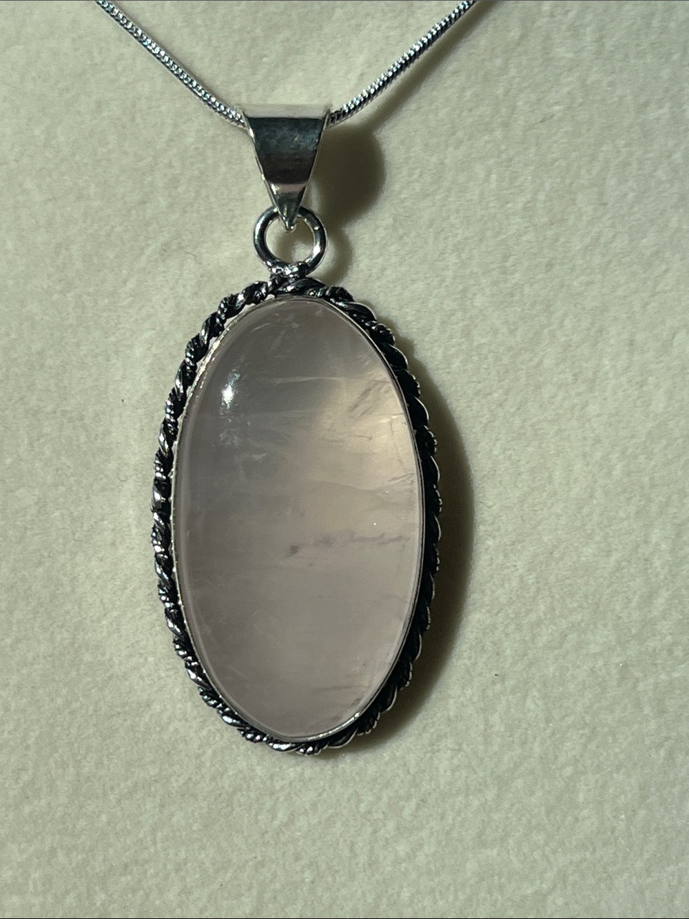 Rose Quartz Oval Pendant Necklace - Pink